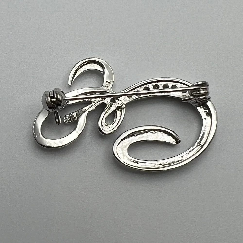 Berricle Initial E Brooch Silver Tone with CZ Accent Pin